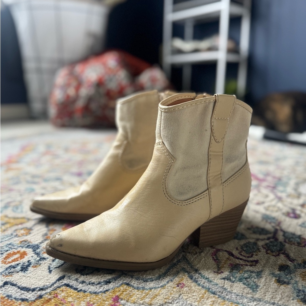 Women's Cream Cowboy Ankle Boots